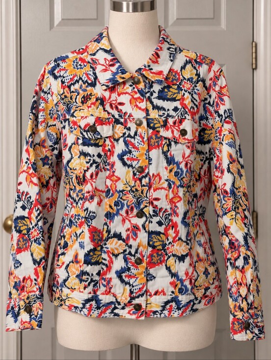 Jessica London Jackets & Blazers - Jessica London Women’s 20W Floral Print Cotton Denim Jacket Multicolor Boho